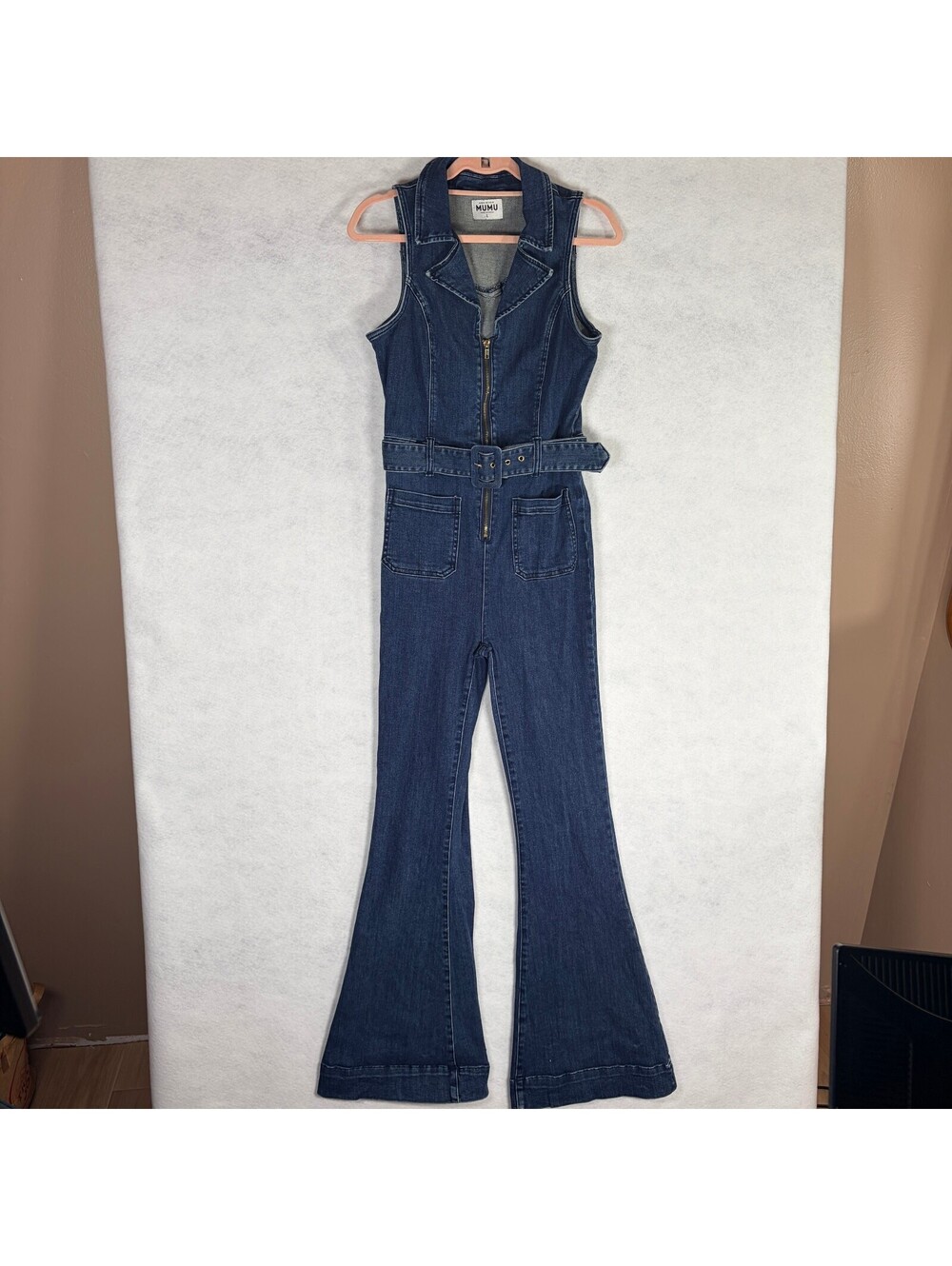 Show Me Your Mumu Denim Jumpsuit with Belt Size L